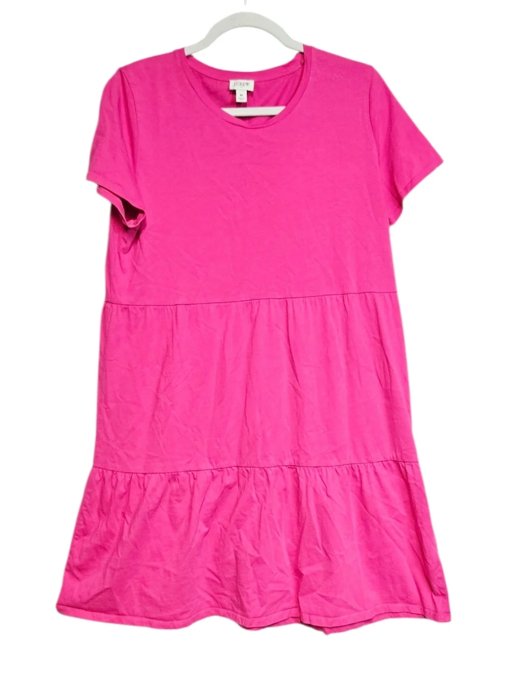 J.Crew Vivid Azalea Pink Tiered Mini Dress Swing A-Line Cotton M Preppy Trendy
